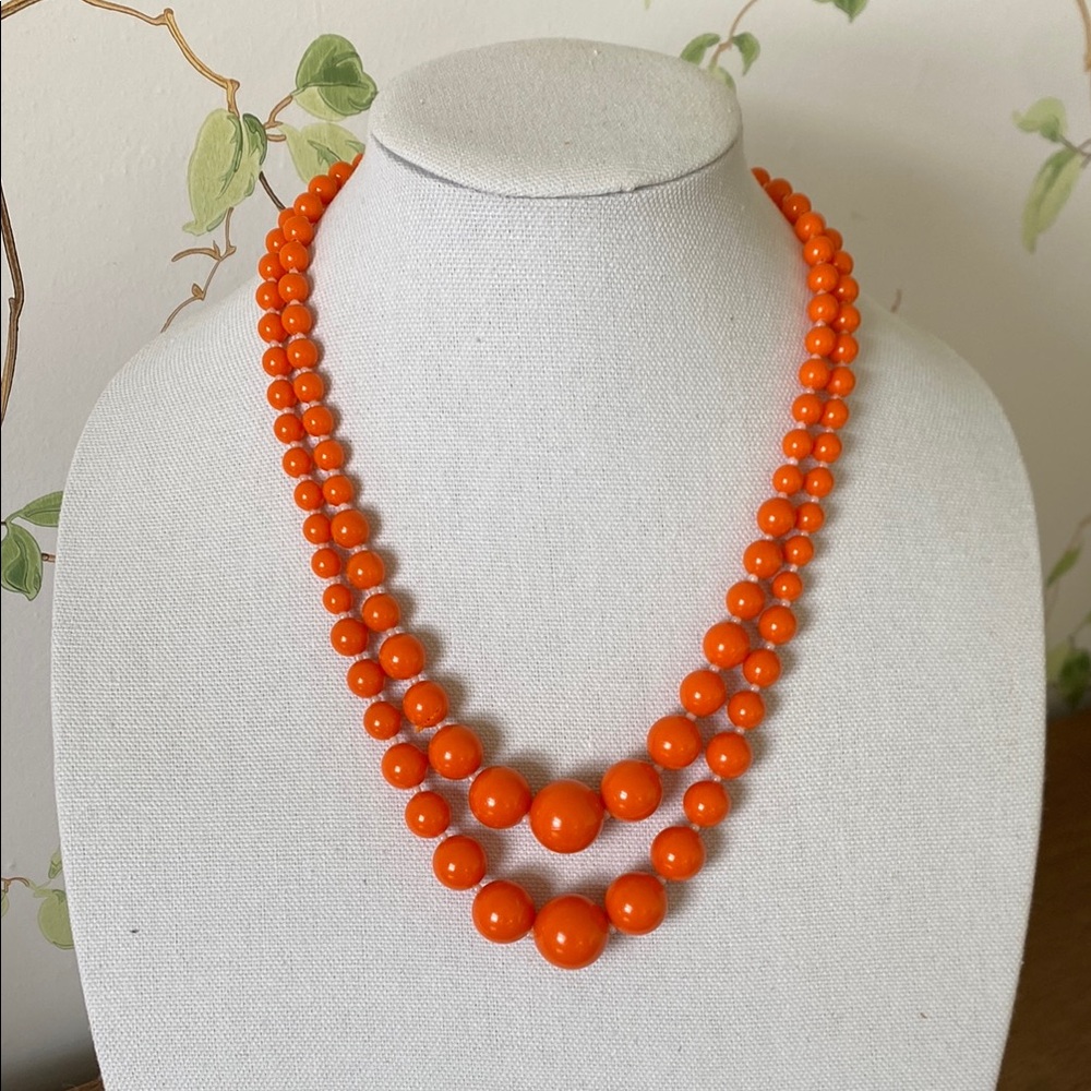 Vintage Double Strand Orange Beaded Necklace - Made in Germany